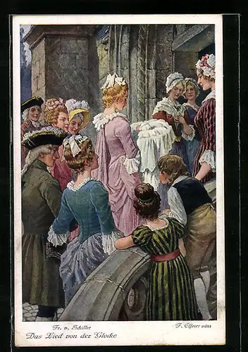 Künstler-AK sign. F. Elssner: Fr. v. Schiller: Das Lied von der Glocke, nach der Geburt des geliebten Kindes