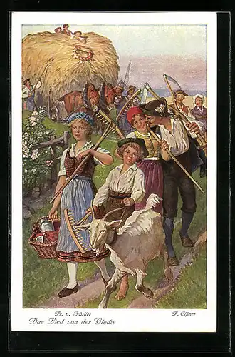 Künstler-AK sign. F. Elssner: Fr. v. Schiller: Das Lied von der Glocke, Abtransport des Getreides