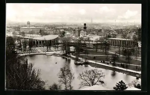 AK Karlsruhe, Schwarzwaldhalle und Tulla-Bad mit Stadtgarten