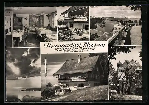 AK Bregenz, Alpengasthof Moosegg am Pfänder, Innenansicht, Terrasse