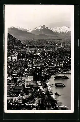 AK Bregenz am Bodensee, Teilansicht mit Bergen