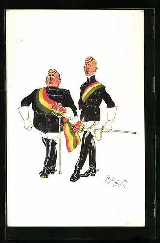 Künstler-AK Fritz Schönpflug: Zwei Soldaten in Uniform mit Degen