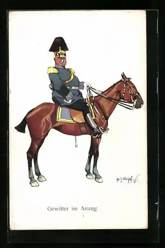 Künstler-AK Fritz Schönpflug: Gewitter im Anzug, Offizier zu Pferde