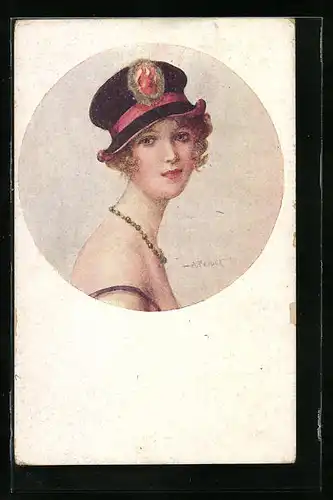 Künstler-AK sign. A. Penot: Junge Frau mit Hut