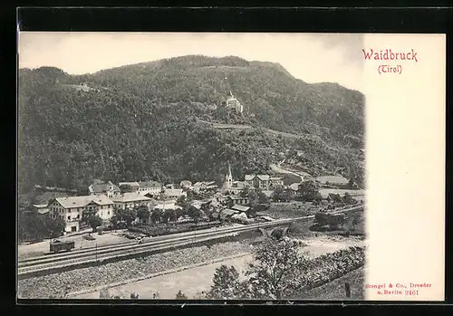 AK Waidbruck, Blick auf den gesamten Ort und den Bahnhof im Vordergrund
