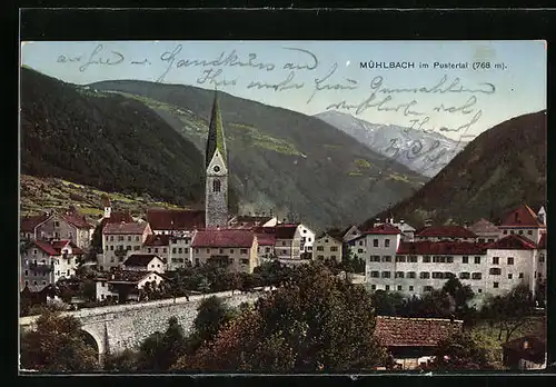 AK Mühlbach im Pustertal, Ortstotale mit Blick auf die Kirche