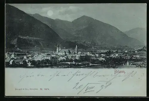 Mondschein-AK Brixen a. E., Generalaansicht der Stadt