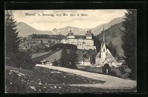AK Mareit bei Sterzing, Blick auf das Schloss und die Kirche