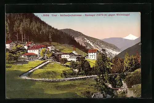 AK Gomagoi, Ortsansicht gegen Weisskugel an der Stilfserjochstrasse
