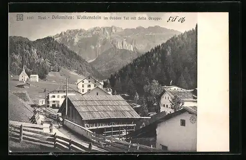 AK Wolkenstein in Gröden, Teilansicht mit Sella Gruppe