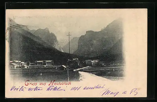 AK Neutoblach, Totale mit Gebirgswand