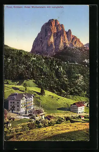 AK Wolkenstein in Gröden, Hotel mit Blick auf den Langkofel