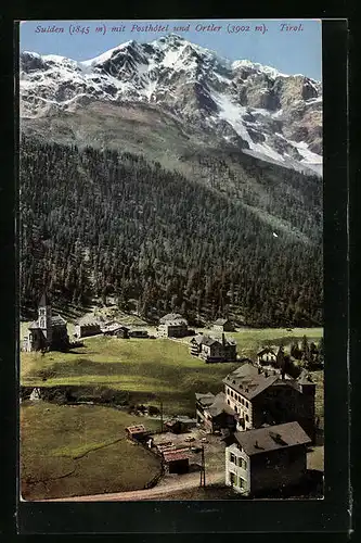 AK Sulden, Gesamtansicht mit Posthotel und Ortler