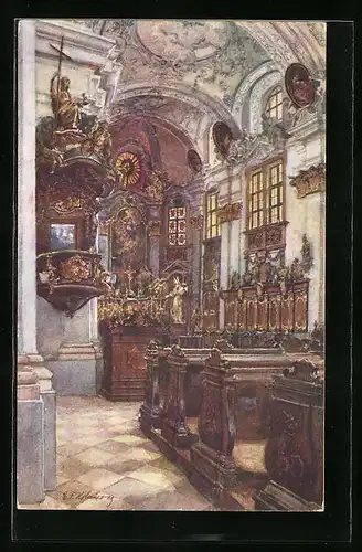Künstler-AK E.F. Hofecker: Dürnstein, Inneres der Stiftskirche