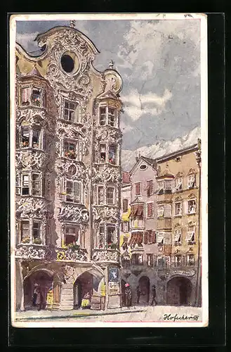 Künstler-AK E.F. Hofecker: Innsbruck, vor dem Hölblinghaus