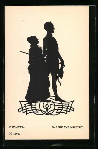 Künstler-AK Paul Konewka: Schattenschnitt, Faust, Marthe und Mephisto