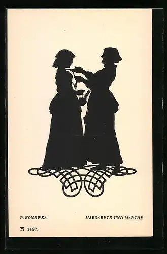 Künstler-AK Paul Konewka: Schattenschnitt, Faust, Margarete und Marthe