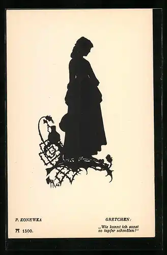 Künstler-AK Paul Konewka: Schattenschnitt, Faust, Gretchen alleine