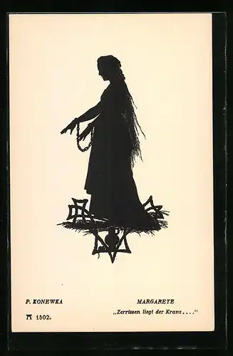 Künstler-AK Paul Konewka: Schattenschnitt, Faust, Margarete, Zerrissen liegt der Kranz