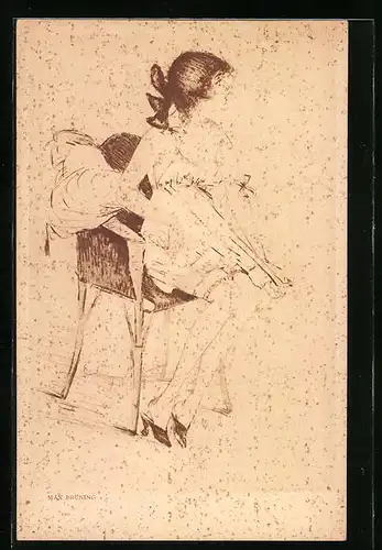 Künstler-AK Max Brüning: Mädchen sitzt auf einem Stuhl