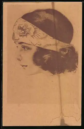 Künstler-AK Max Brüning: Seitliche Darstellung einer jungen Frau mit Kopfband