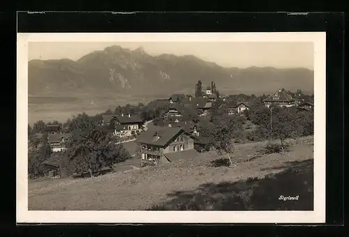 AK Sigriswil, Blick über den gesamten Ort auf die Gebirgskette