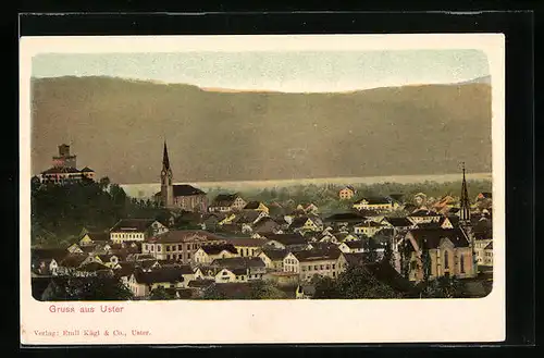 AK Uster, Generalansicht mit Kirche und Schloss