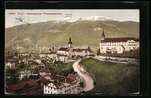 AK Chur, Stadtansicht mit dem katholischen Prieseterseminar, Blick zum Calanda