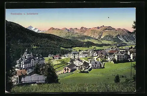 AK Pontresina, Ortstotale mit Blick auf die Julierkette