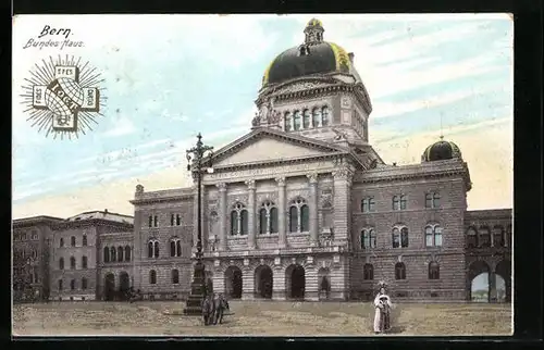 AK Bern, Passanten vor dem Bundeshaus
