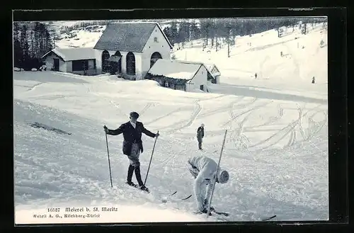 AK St. Moritz, Skifahrer an der Meierei