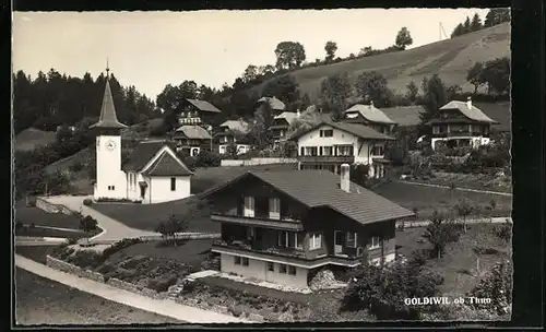 AK Goldiwil ob Thun, Blick auf die Kirche und die Villen im Ort