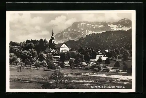 AK Schwarzenberg, Blick zur Kapelle und auf die Berge