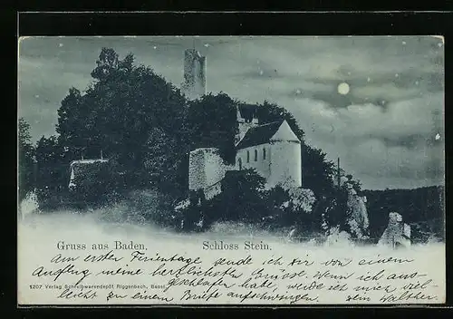 Mondschein-AK Baden, Blick auf das Schloss Stein