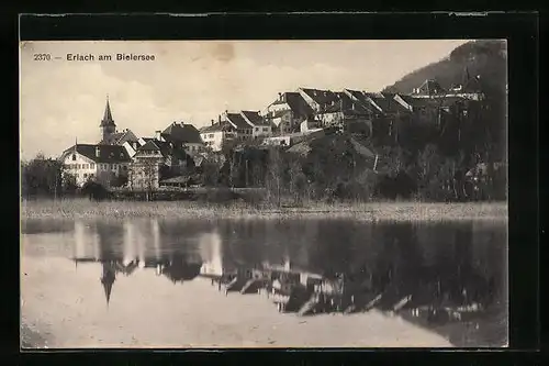 AK Erlach am Bielersee, Blick vom Seeufer auf den ganzen Ort