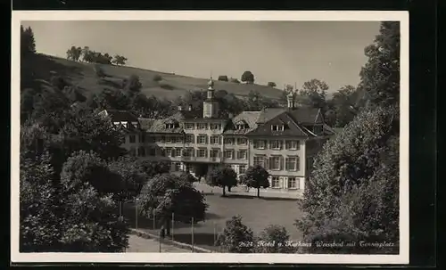 AK Weissbad, Blick auf das Hotel und das Kurhaus mit dem Tennisplatz