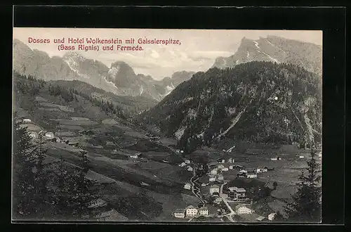 AK Dosses, Talpanorama mit Hotel Wolkenstein mit Blick auf die Gaisslerspitze