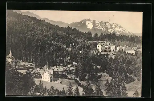 AK Mendelpass, Hotelanlagen mit Blick auf die Berge