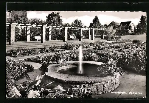 AK Kornwestheim, Brunnen im Stadtgarten