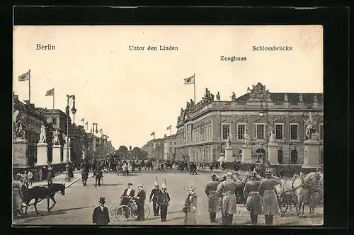 AK Berlin, Unter den Linden mit Zeughaus und Schlossbrücke