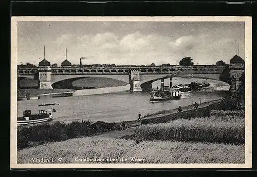 AK Minden i. W., Kanalbrücke über die Weser