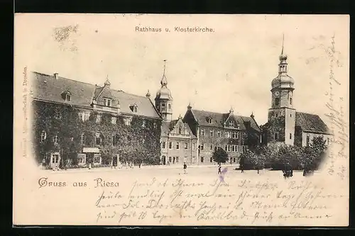 AK Riesa a. d. Elbe, Rathaus und Klosterkirche