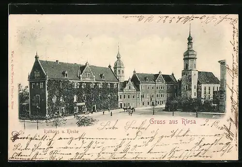 AK Riesa a. d. Elbe, Kirche und Rathaus