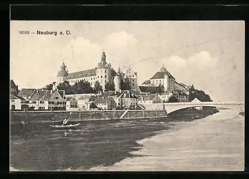 AK Neuburg a. D., Blick auf das Schloss und die Brücke