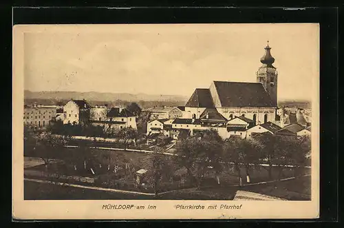 AK Mühldorf am Inn, Pfarrkirche mit dem Pfarrhof