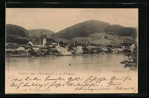 AK Obernzell a. d. Donau, Ortsansicht am Donauufer