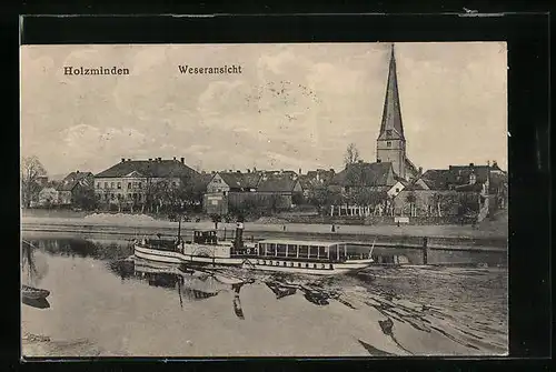 AK Holzminden, Weseransicht mit Blick zur Kirche