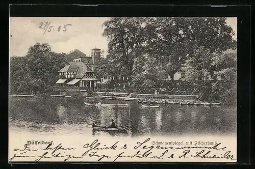 AK Düsseldorf, Schwanenspiegel mit dem Fischerhaus