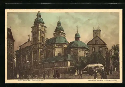 AK Düsseldorf, Passanten vor der Andreaskirche