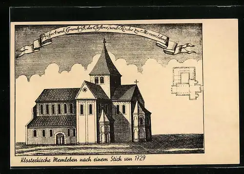 Künstler-AK Memleben, die Klosterkirche aus dem Jahr 1729